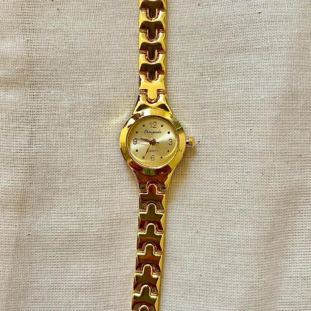 y2k vintage style cute gold round stainless steel quartz watch